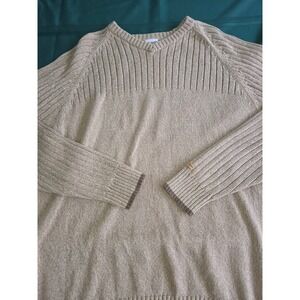 Columbia Mens XL Tan Oatmeal Ribbed Knit V-Neck Pullover Sweater Raglan Sleeve